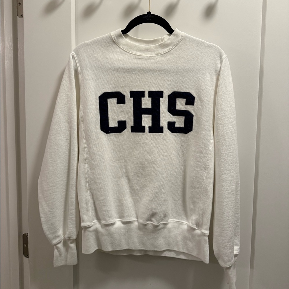 Champion White Crewneck Sweater Bold Black Letters